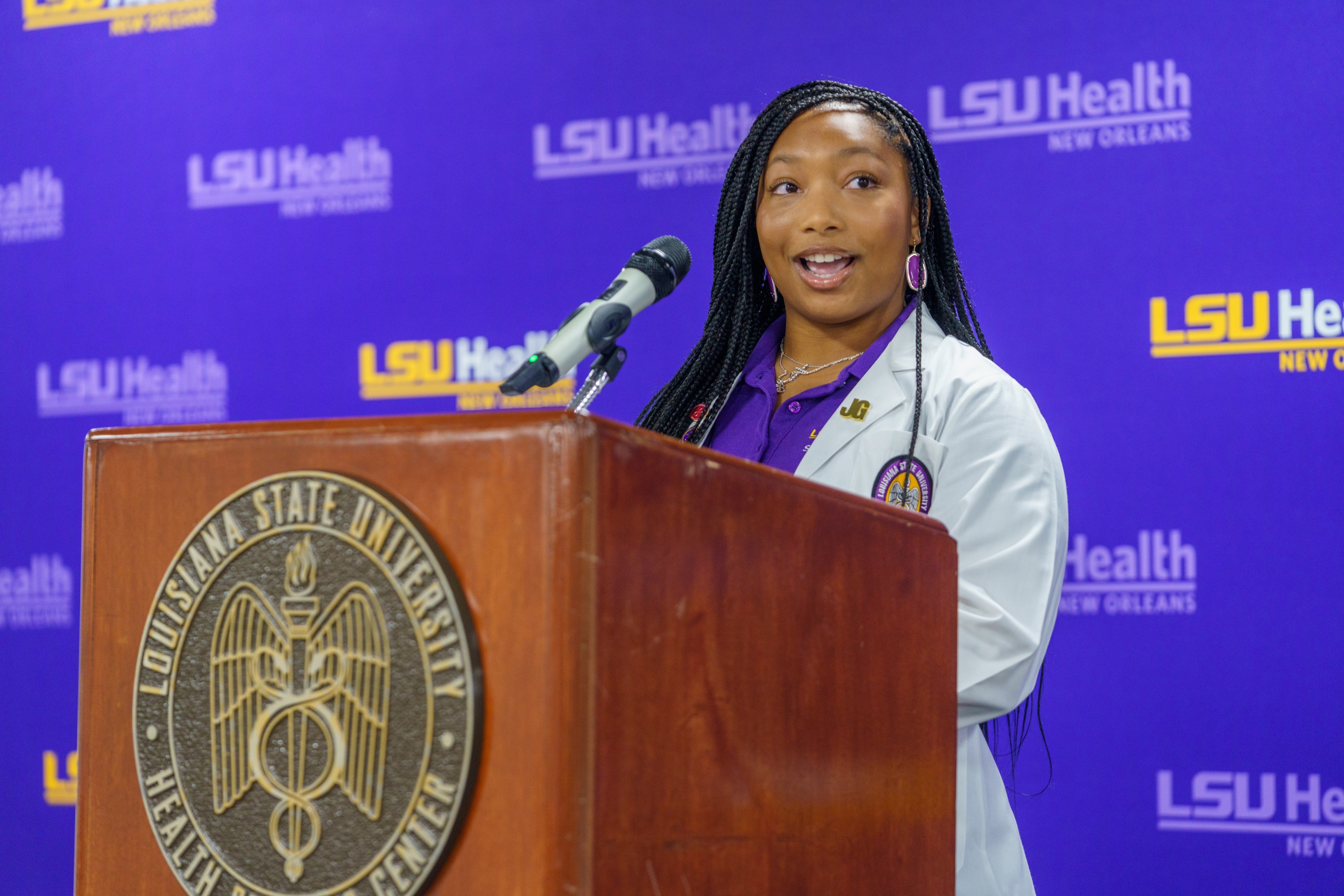 student at podium