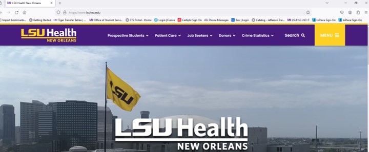 Image of LSUHSC website with Menu circled 